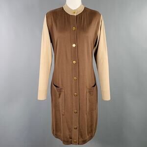 CELINE Size M Brown Beige Color Block 2 Pockets Cardigan